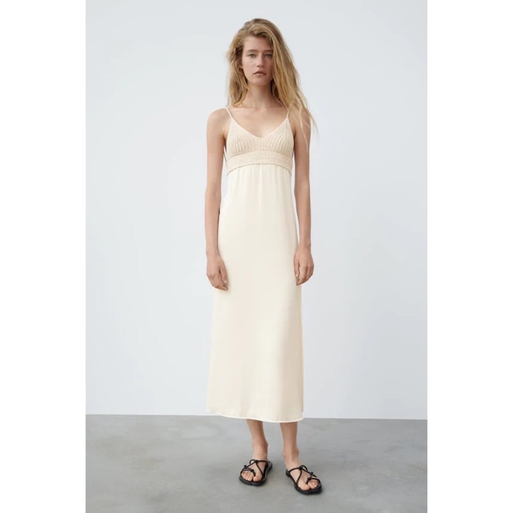 Zara satin dress with knit detail